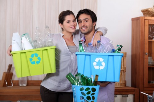 Eco-friendly garden clearance practices with recycling bin